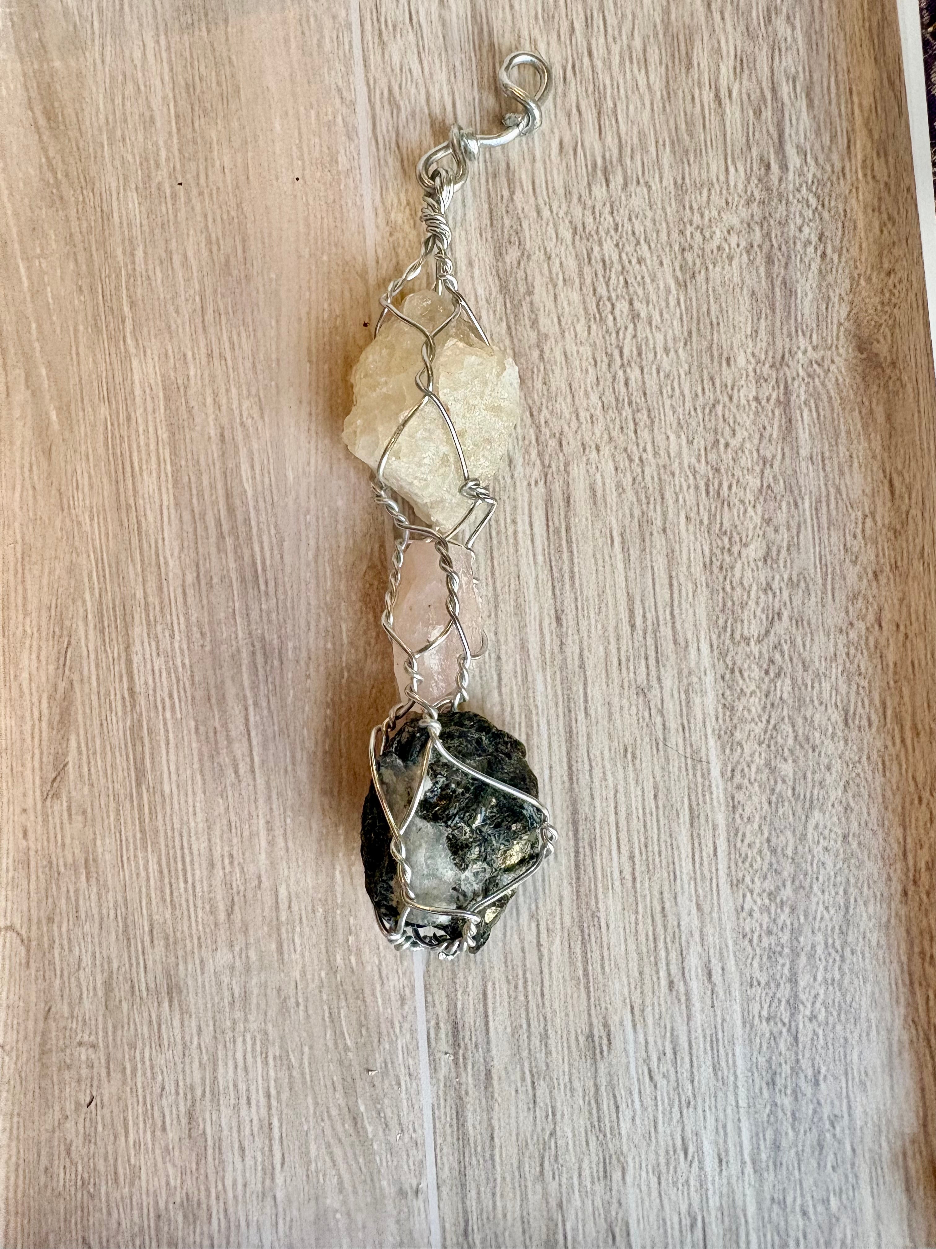 Quartz & Tourmaline Wire Wrapped Pendant – Handcrafted Yin Yang Crystal