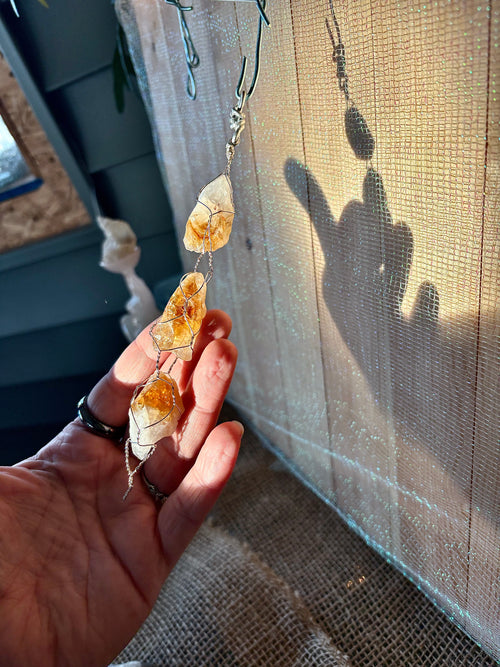 Citrine Crystal Hanging Charm – Handmade Wire Wrapped