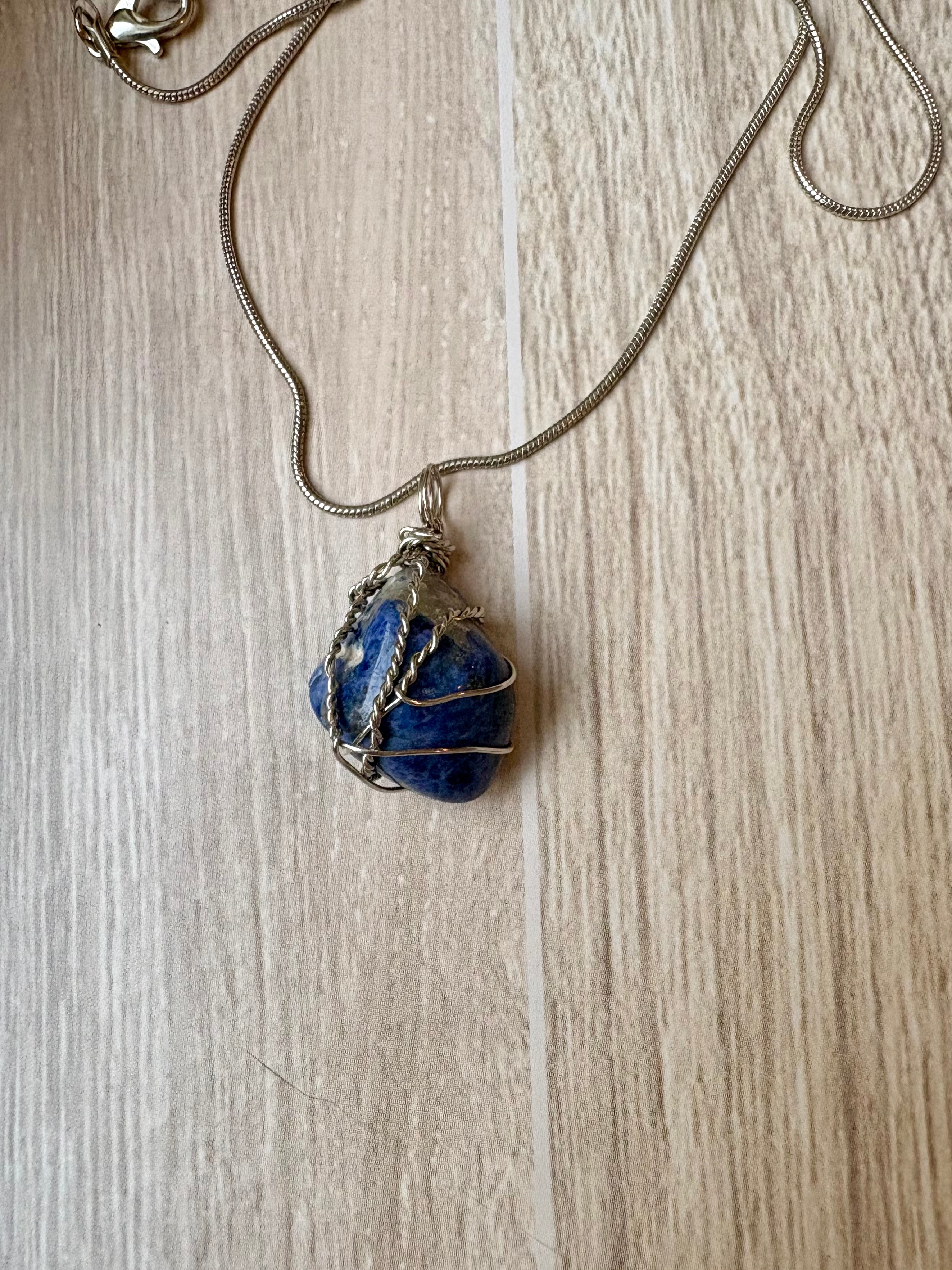 Sodalite Crystal Necklace – Handmade Wire Wrapped Pendant