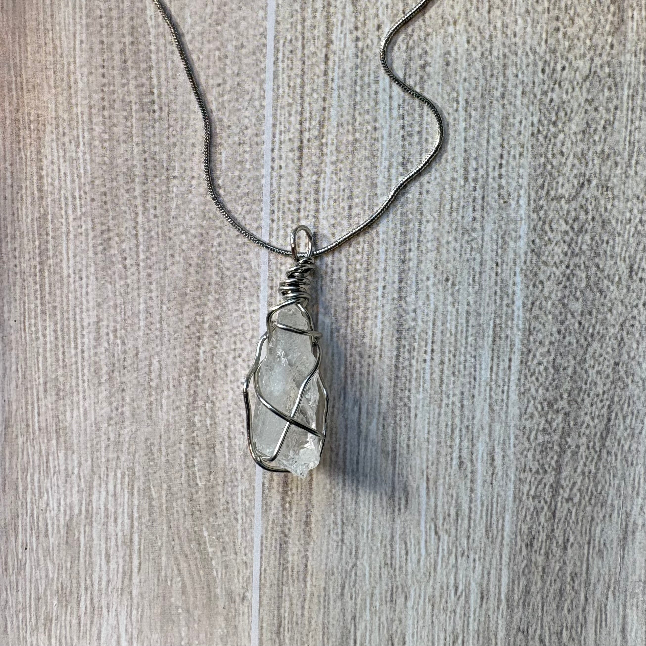 Clear Quartz Crystal Necklace – Handmade Wire Wrapped