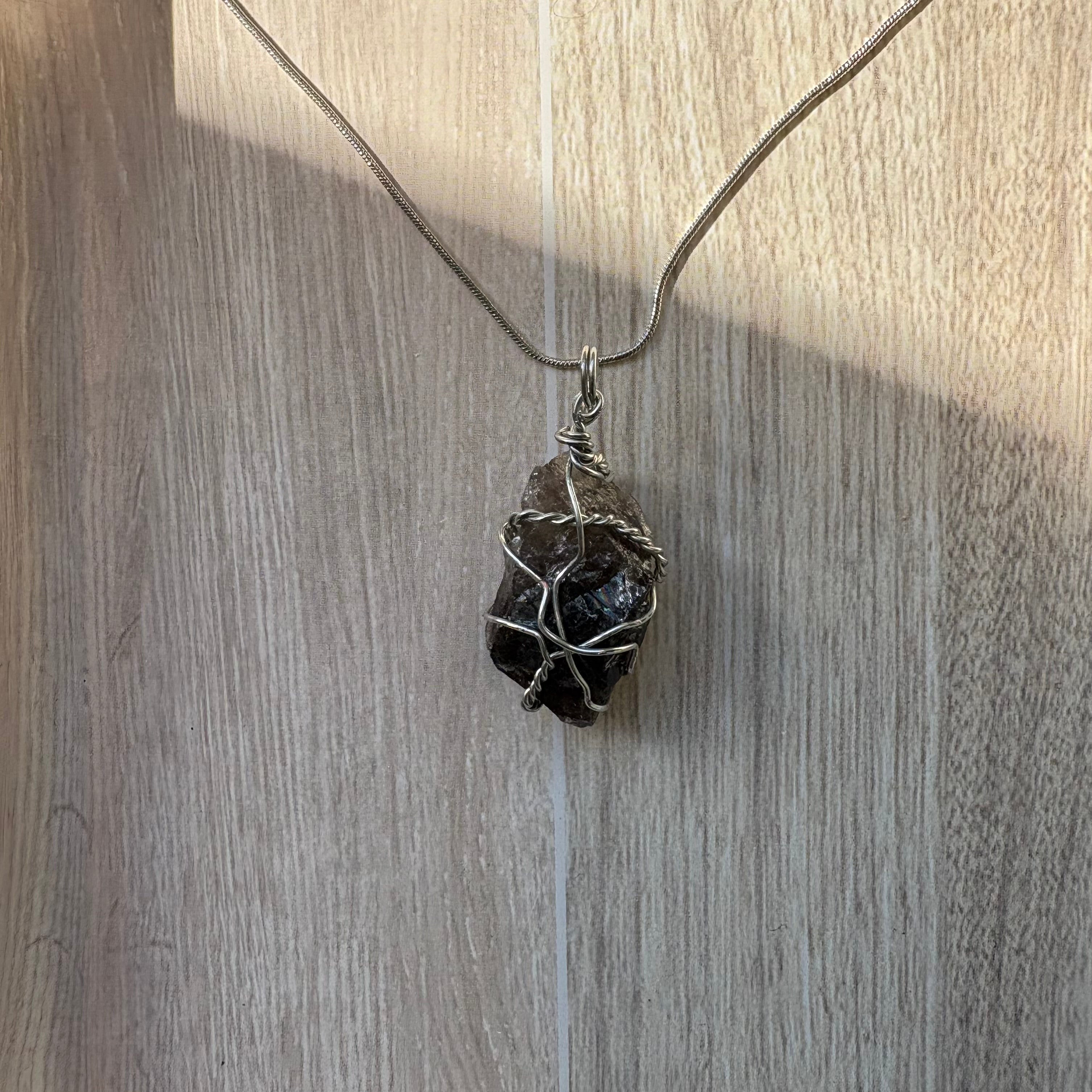 Red Calcite Crystal Necklace – Handmade Wire Wrapped Raw Pendant