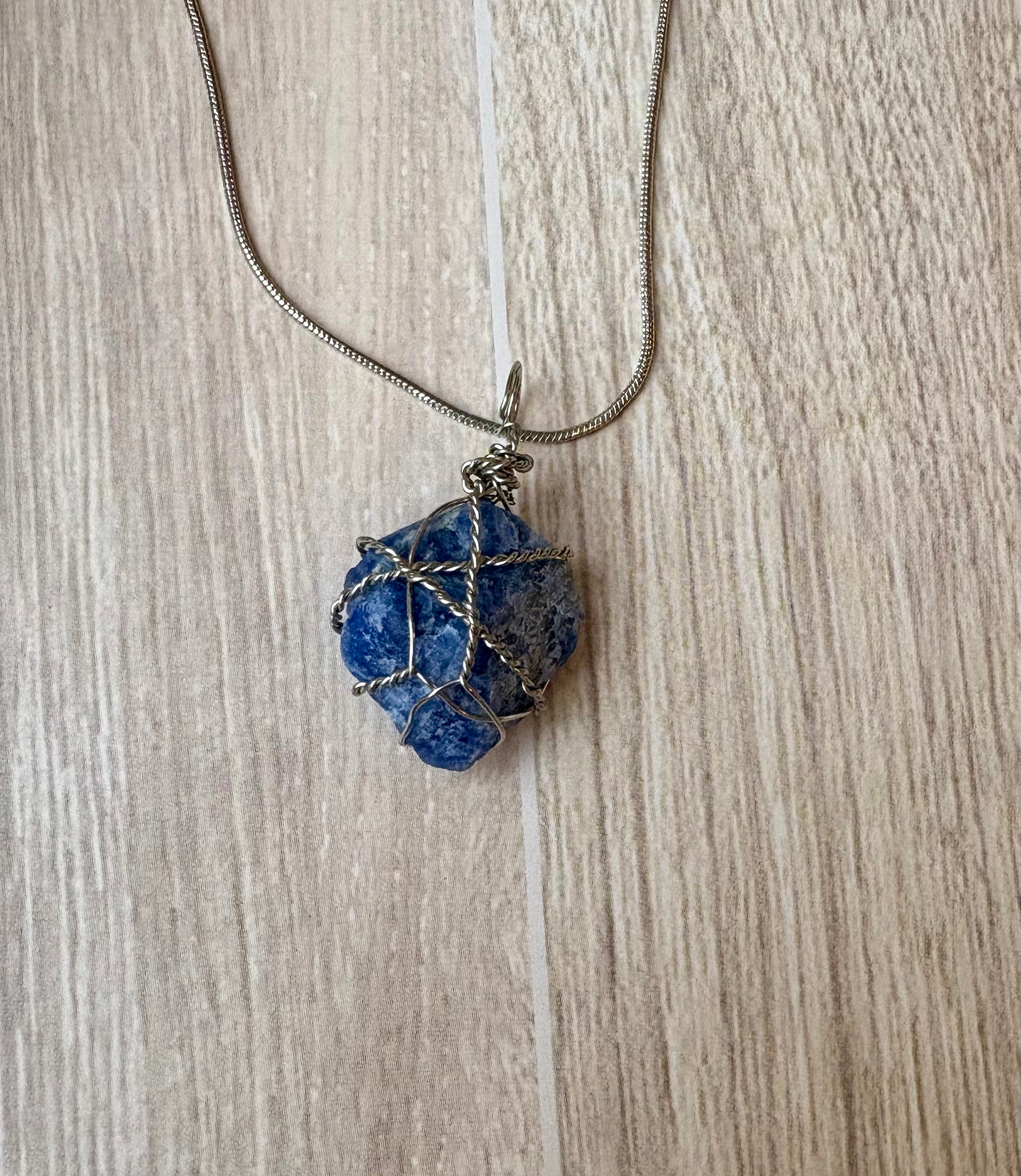 Sodalite Crystal Necklace – Handmade Wire Wrapped Pendant