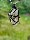 Clear Quartz Keychain Black Wire