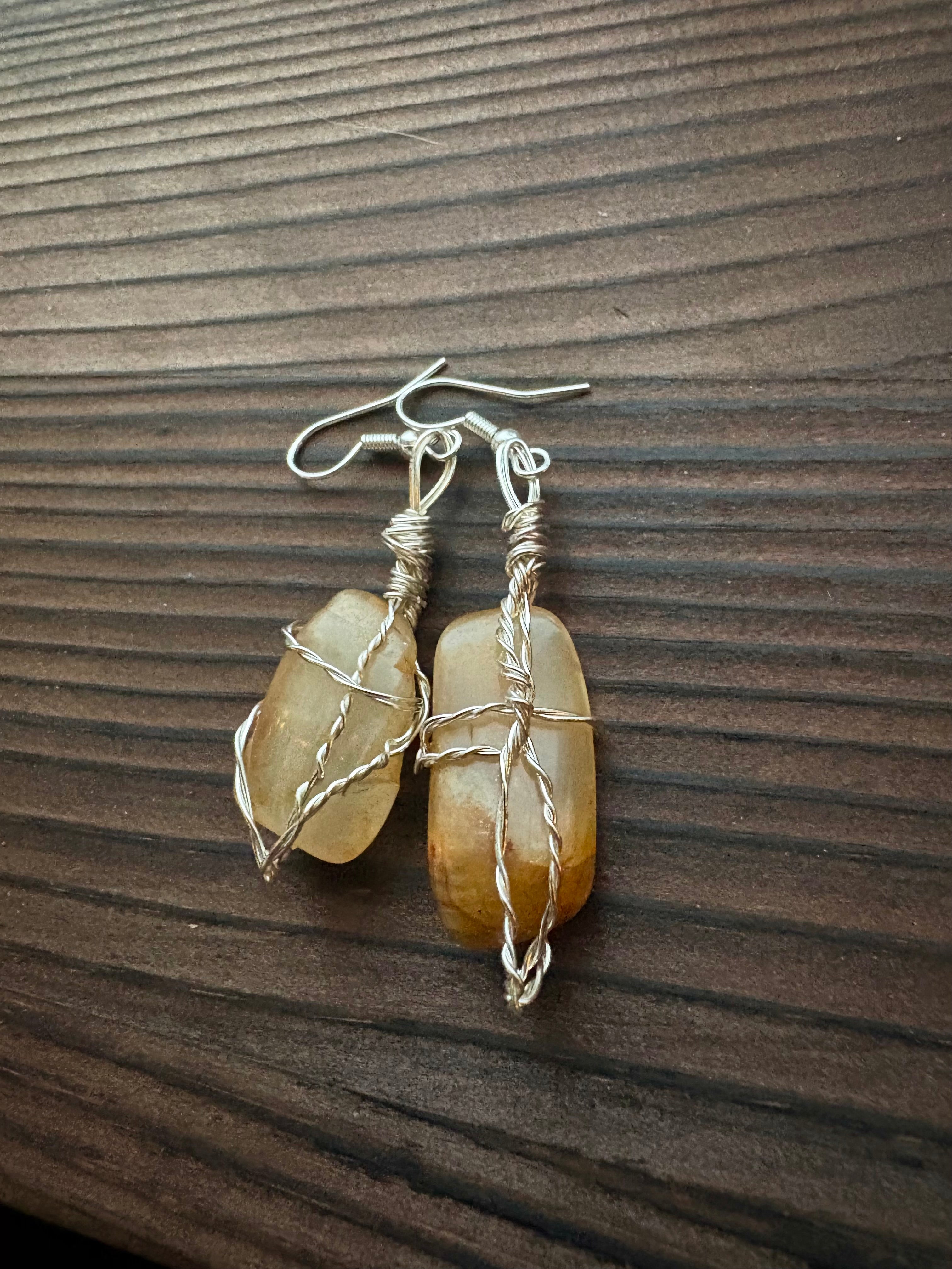 Sunstone Crystal Earrings – Handmade Wire Wrapped