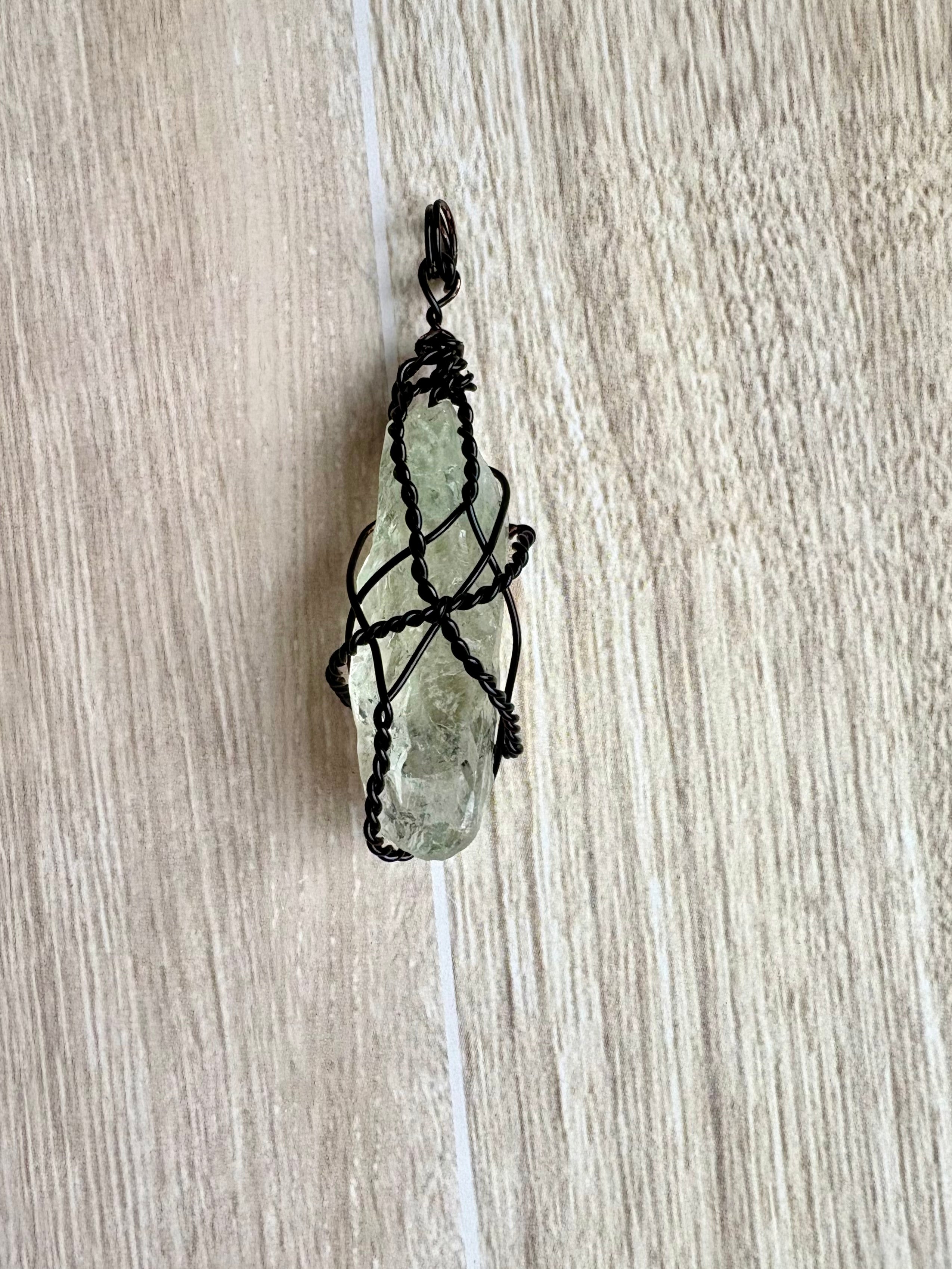 Clear Quartz Point Pendant – Handmade Black Wire Wrapped