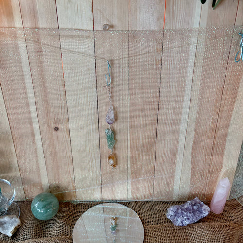 Amethyst, Aventurine & Citrine Wire Wrapped Pendant – Handcrafted Crystal Decor