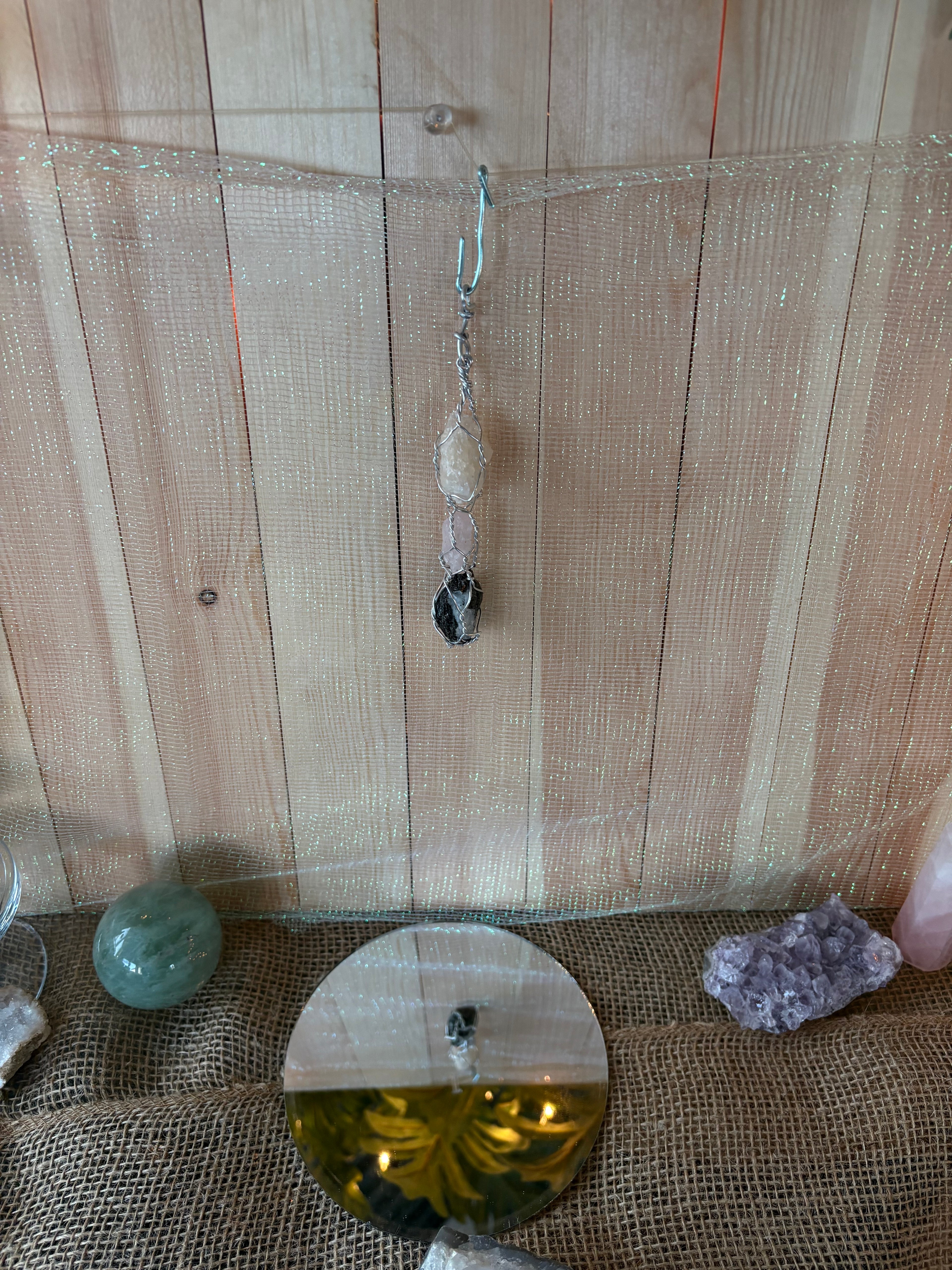 Quartz & Tourmaline Wire Wrapped Pendant – Handcrafted Yin Yang Crystal
