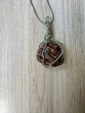 Red Calcite Crystal Necklace – Handmade Wire Wrapped Raw Stone