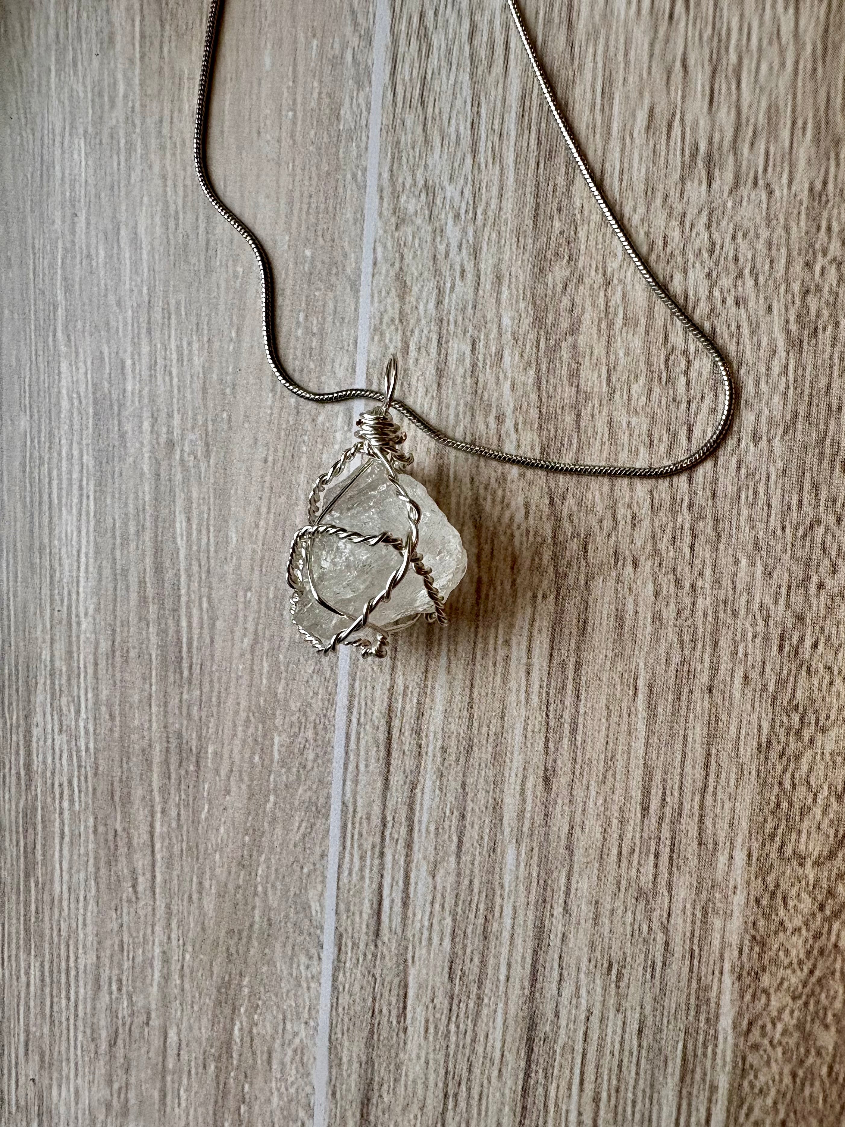 Raw Quartz Crystal Necklace – Handmade Wire Wrapped