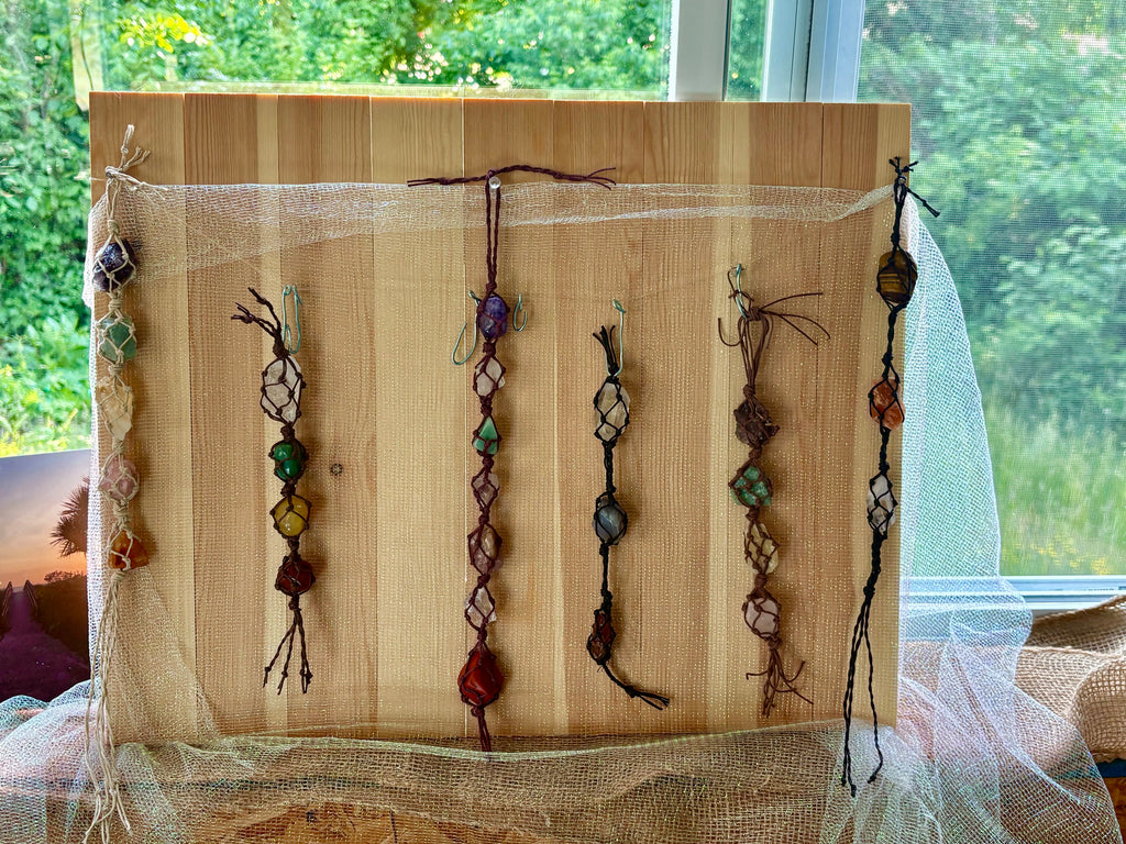 Macrame crystal wrapped hanging decor 