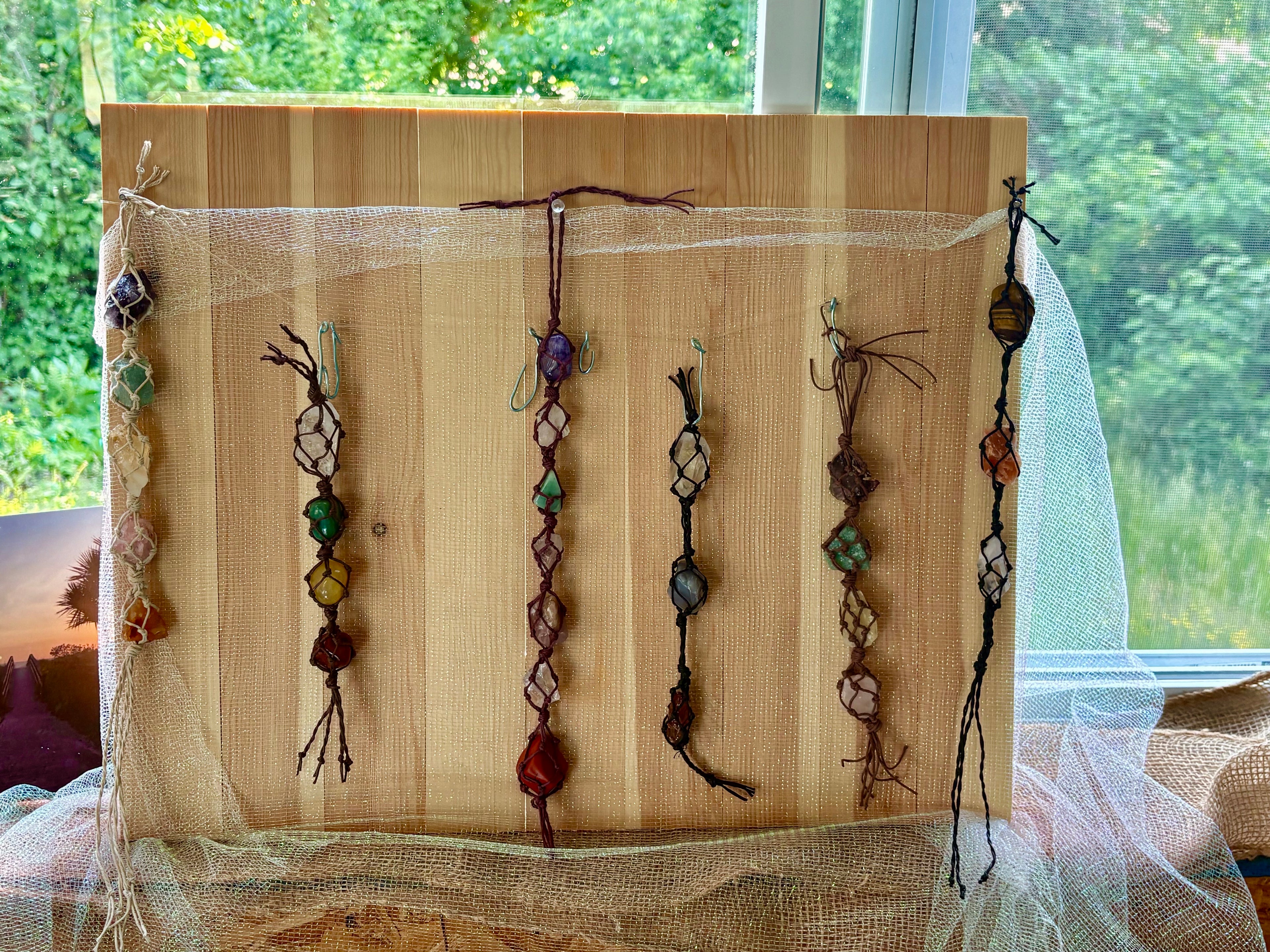 Macrame crystal wrapped hanging decor 