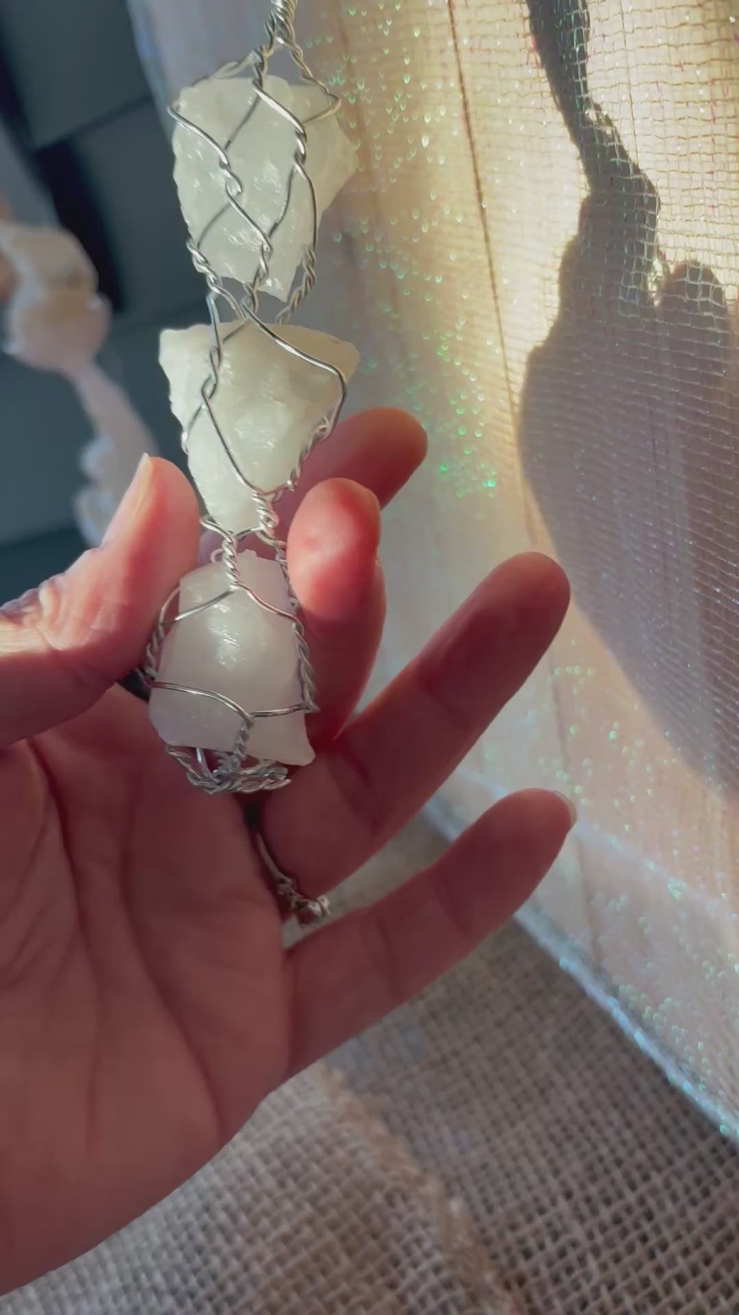 Milky Quartz Triple Pendant – Handmade Wire Wrapped Crystal Decor