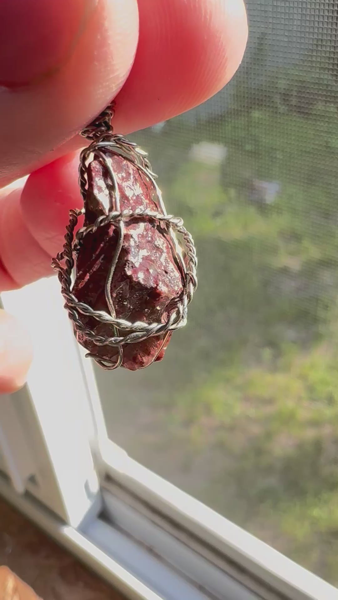 Red Calcite Crystal Necklace – Handmade Raw Pendant