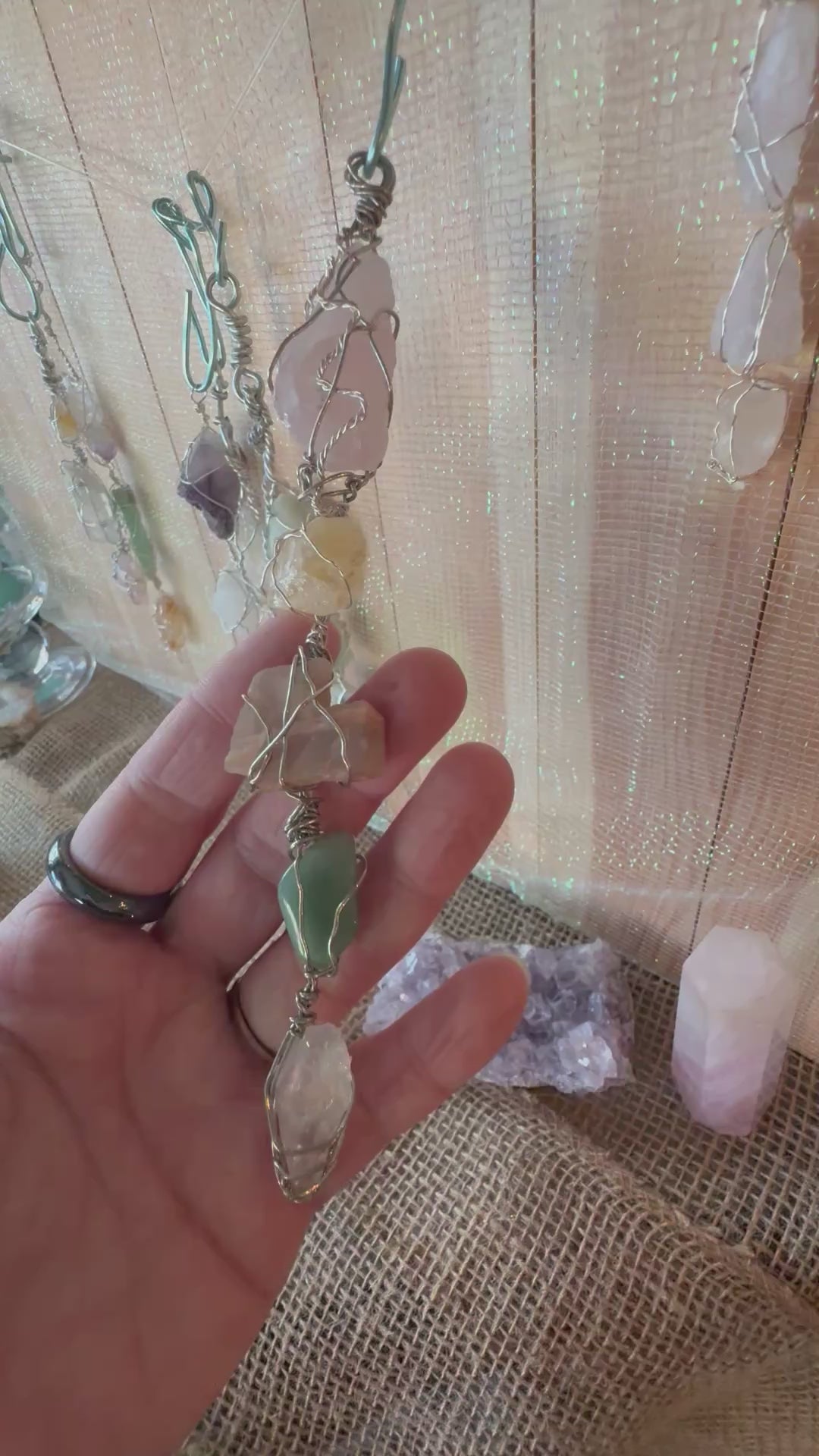 Multi-Crystal Wire Wrapped Pendant – Rose Quartz, Citrine, Moonstone, Aventurine & Herkimer Diamond
